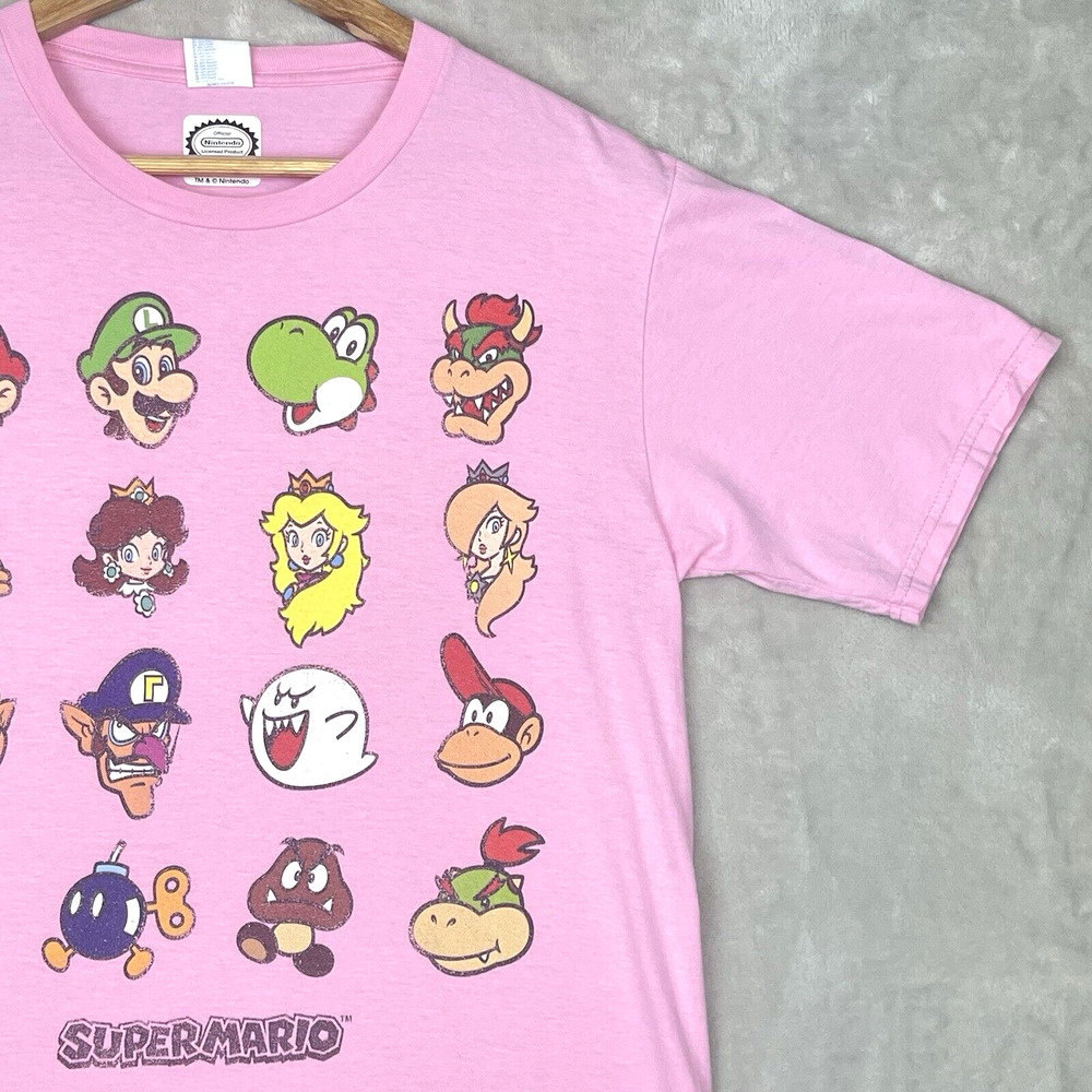 Nintendo Super Mario Bros Men's Pink T-Shirt Size S Character Grid Official - Picture 2 of 10